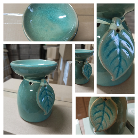 KOMINEK CERAMICZNY olejki zapachowe woski do aromaterapii - LISTEK ZIELONY